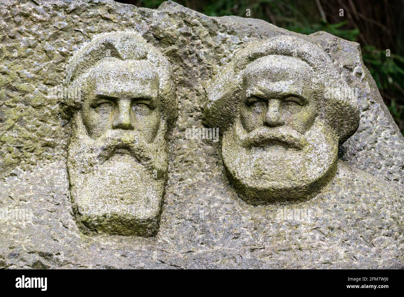 Marx and Engels marble sculpture bust in a park Stock Photo