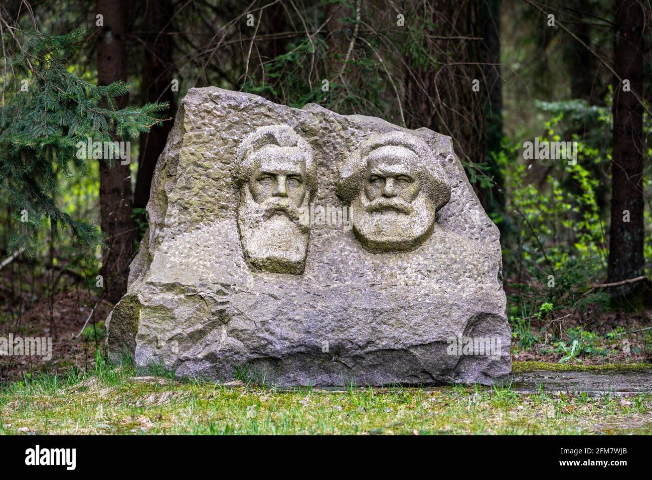 Marx and Engels marble sculpture bust in a park Stock Photo