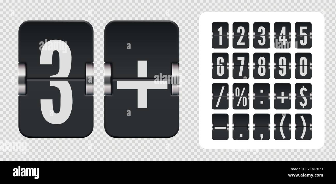 Set of flip scoreboard numbers and symbols for black countdown timer or ...