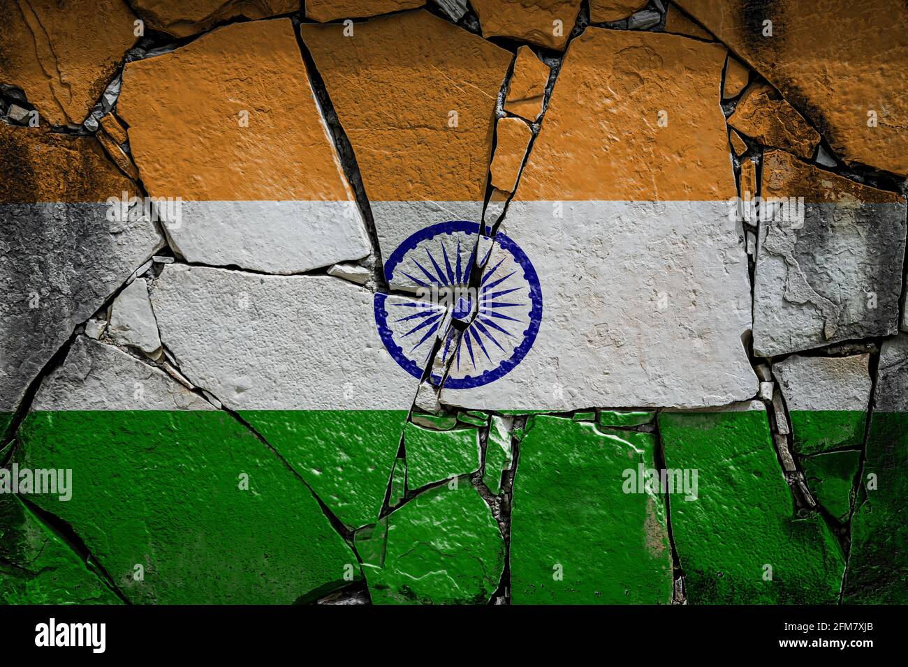 National flag of India depicting in paint colors on an old stone wall. Flag  banner on broken wall background Stock Photo - Alamy