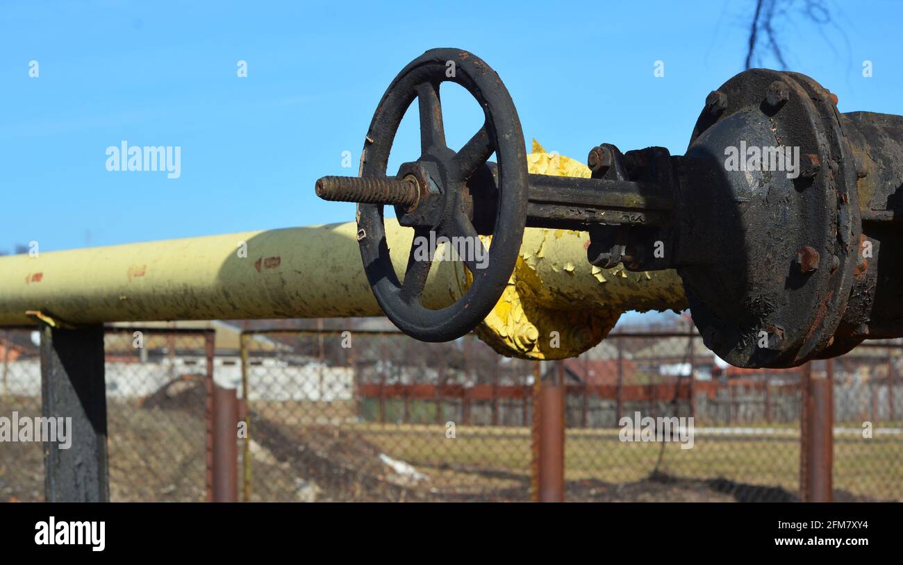 Natural gas pipeline transport. A closeup of natural gas pipeline