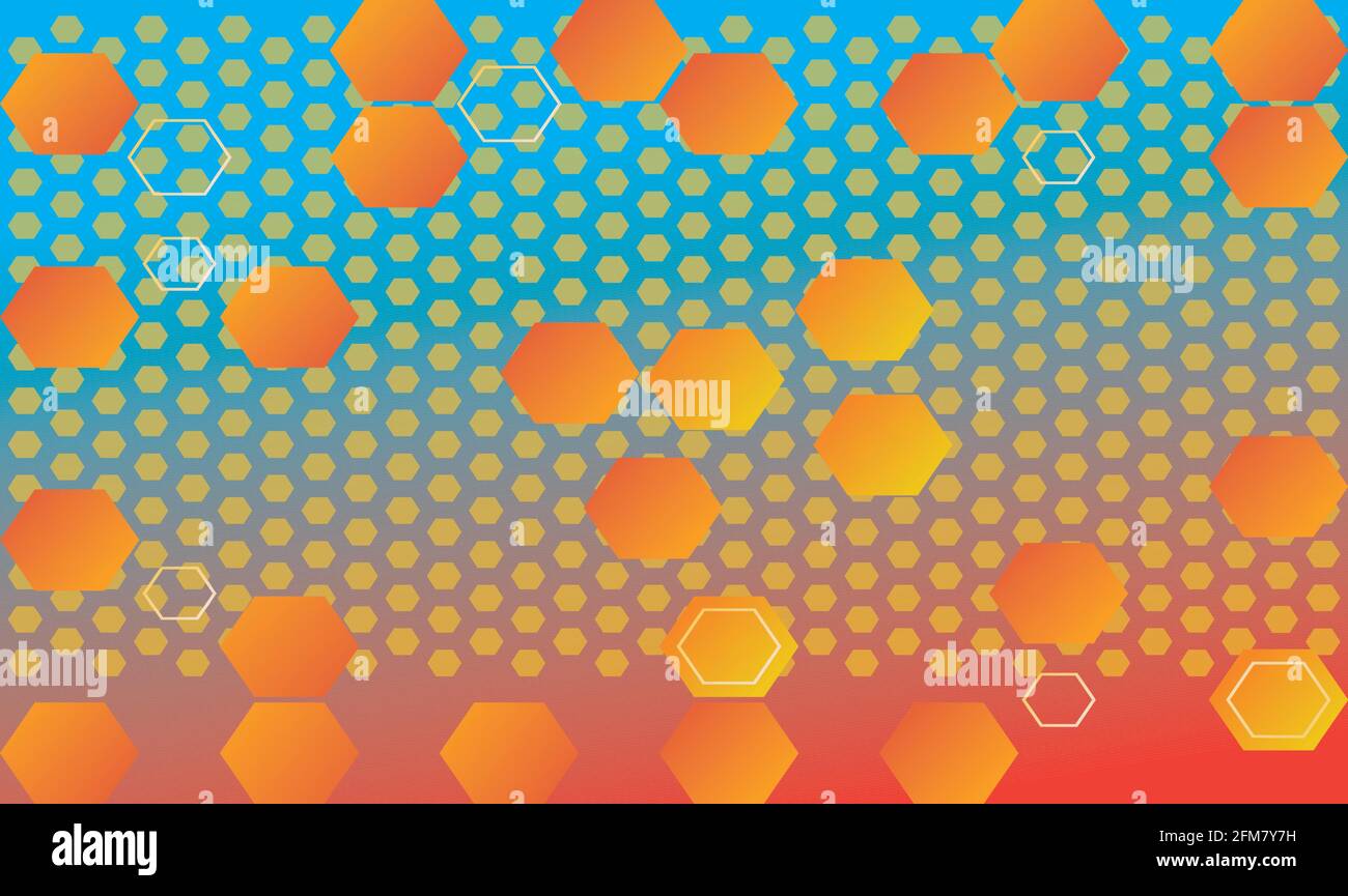 small hexagon on circle dotted background Stock Vector