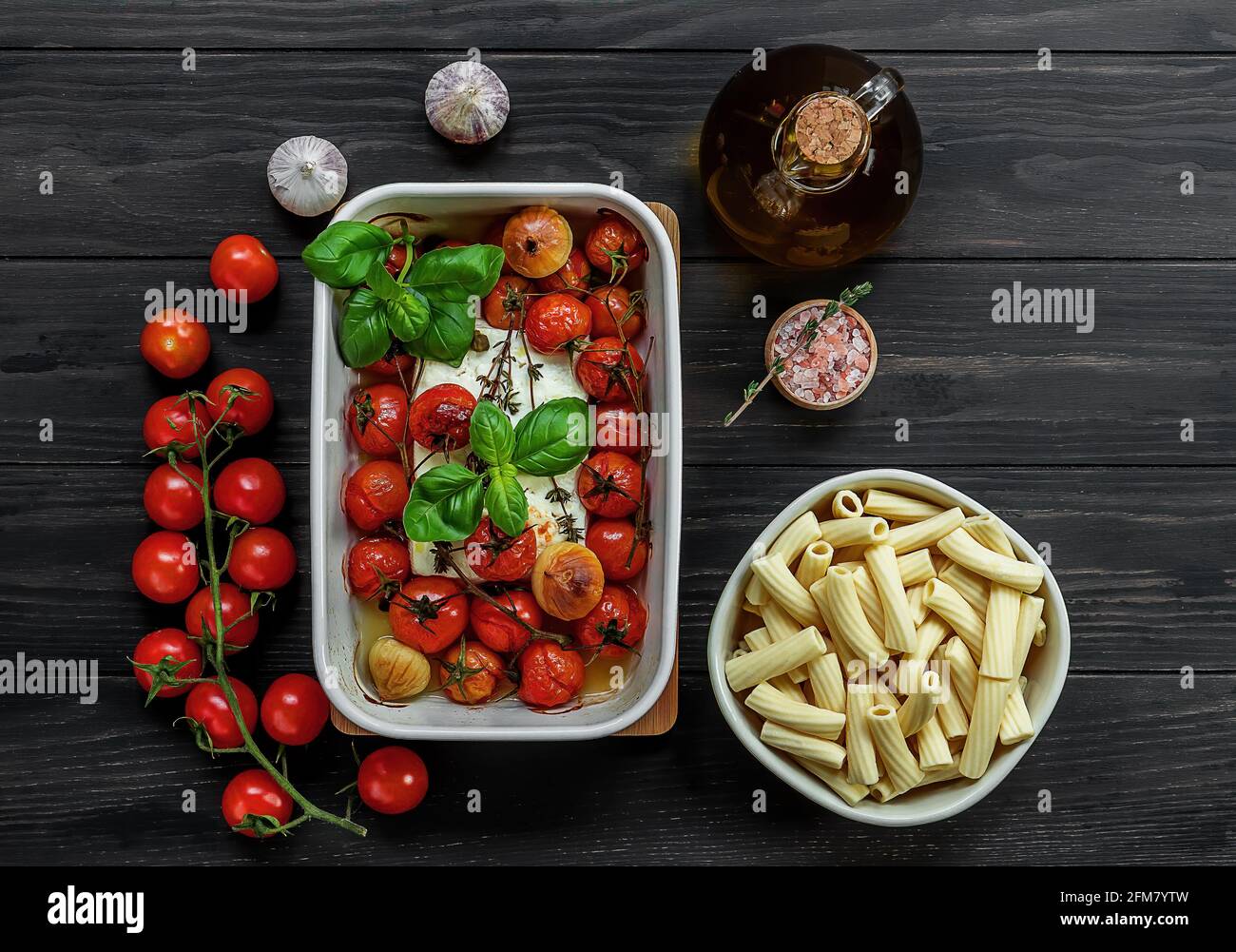 Trending viral Feta baked pasta recipe made of cherry tomatoes, feta