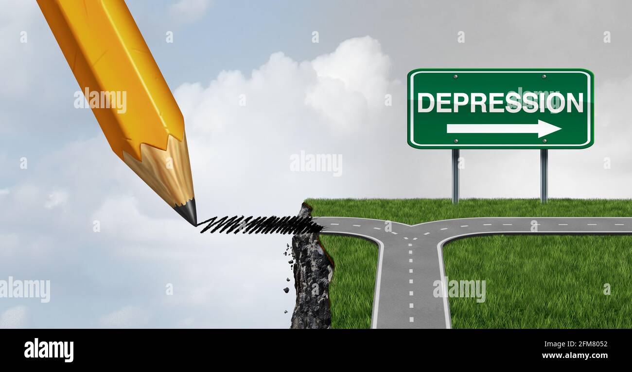 Escape depression and mental health support or escaping a hopeless depressed mood or hopelessness as a psychological illness therapy or psychiatric. Stock Photo