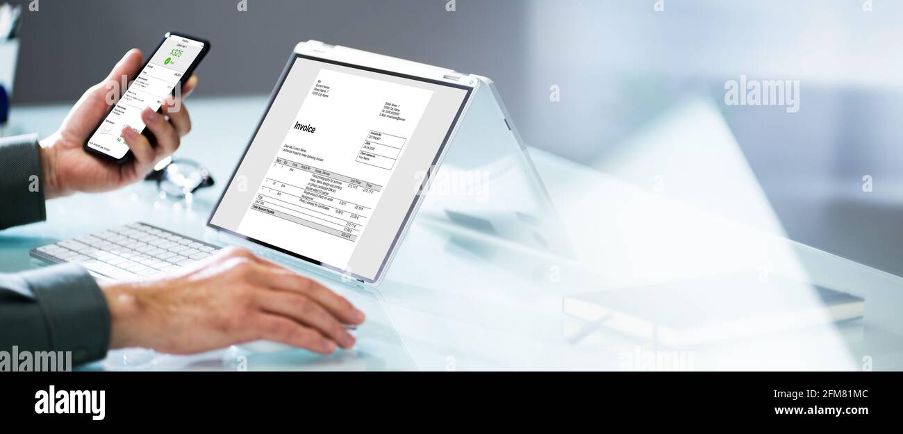 Accountant Checking Online Invoice On Tablet Screen Stock Photo