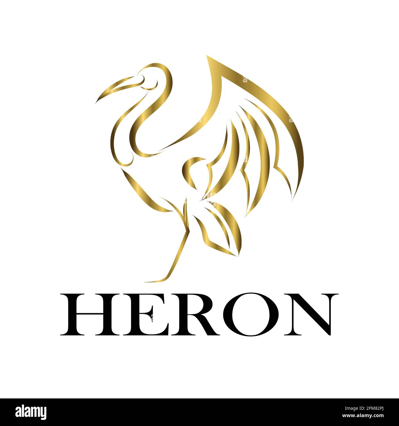 Gold Line art vector logo of heron that is standing. Stock Vector
