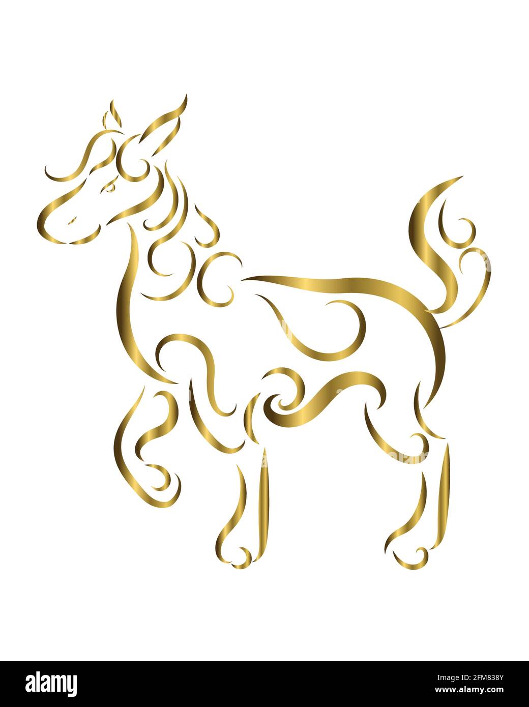 Gold Line art vector of horse. It is standing. Suitable for use as decoration or logo. Stock Vector