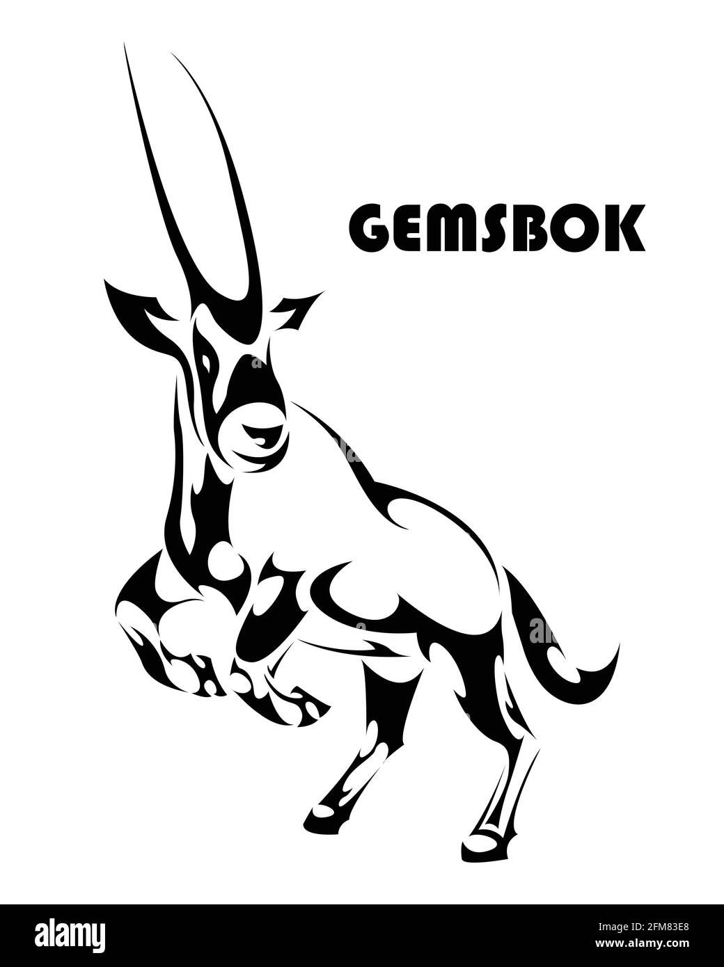 Vector illustration of a gemsbok raising two front legs to prepare to run. It looks strong and powerful. Suitable for use in logos or decorations. Stock Vector