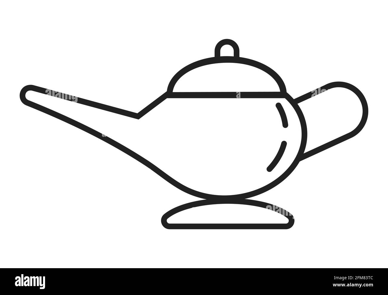 Oil lamp icon vector in line, outline style. Ancient middle eastern genie dish for oil and fire