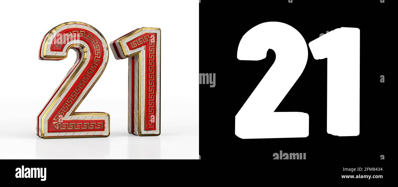 Number Twenty One Number 21 With Red Transparent Stripe On White Number Twenty One Number 21 With Red Transparent Stripe On White