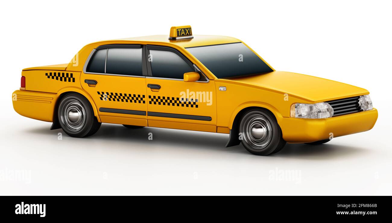 Yellow taxi cab isolated on white background. 3D illustration. Stock Photo