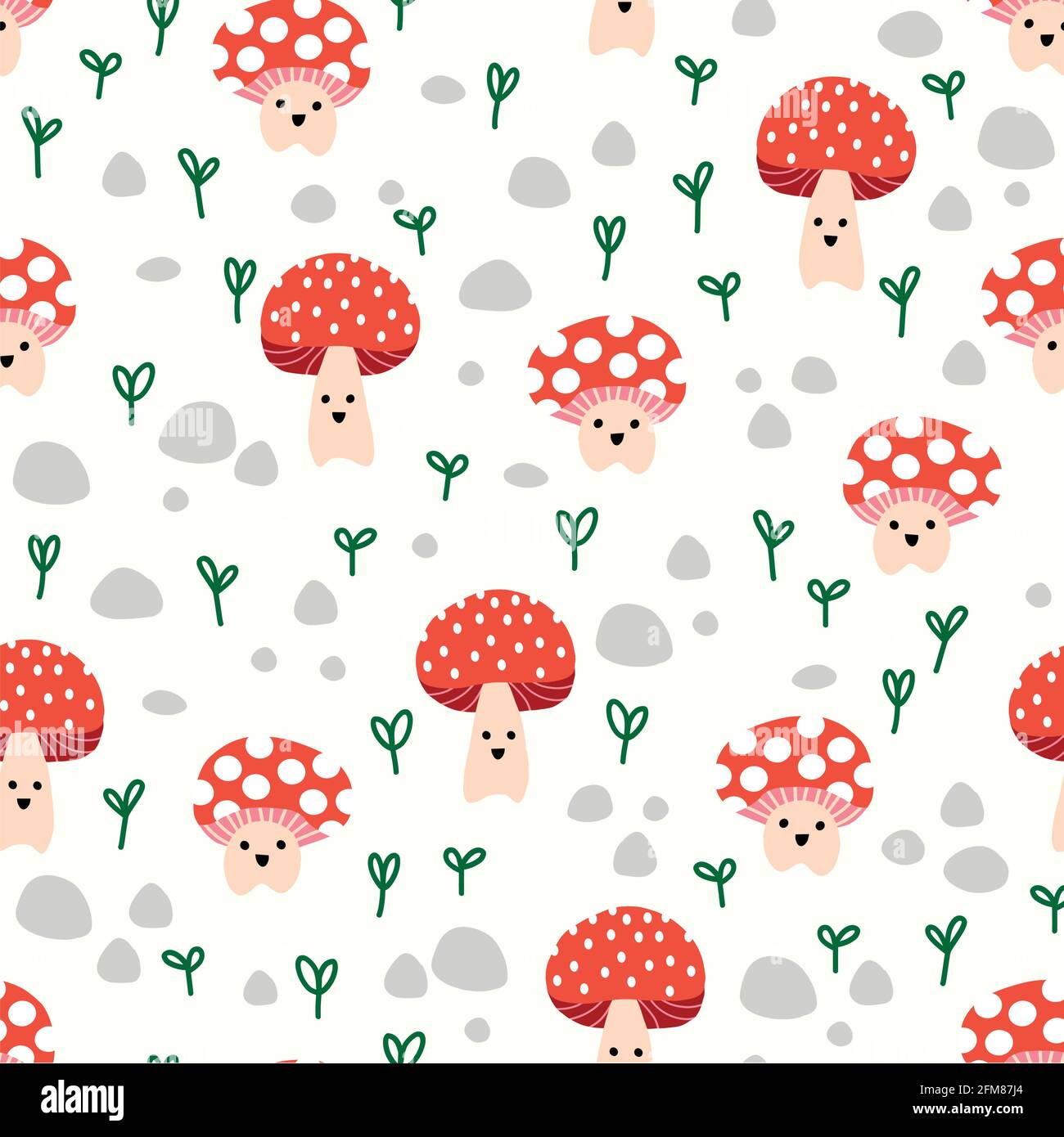 Cute toadstools seamless vector kids pattern repeat. Cute background  mushroom fungi with smiling faces on green. Surface pattern design for  fabric Stock Vector Image & Art - Alamy