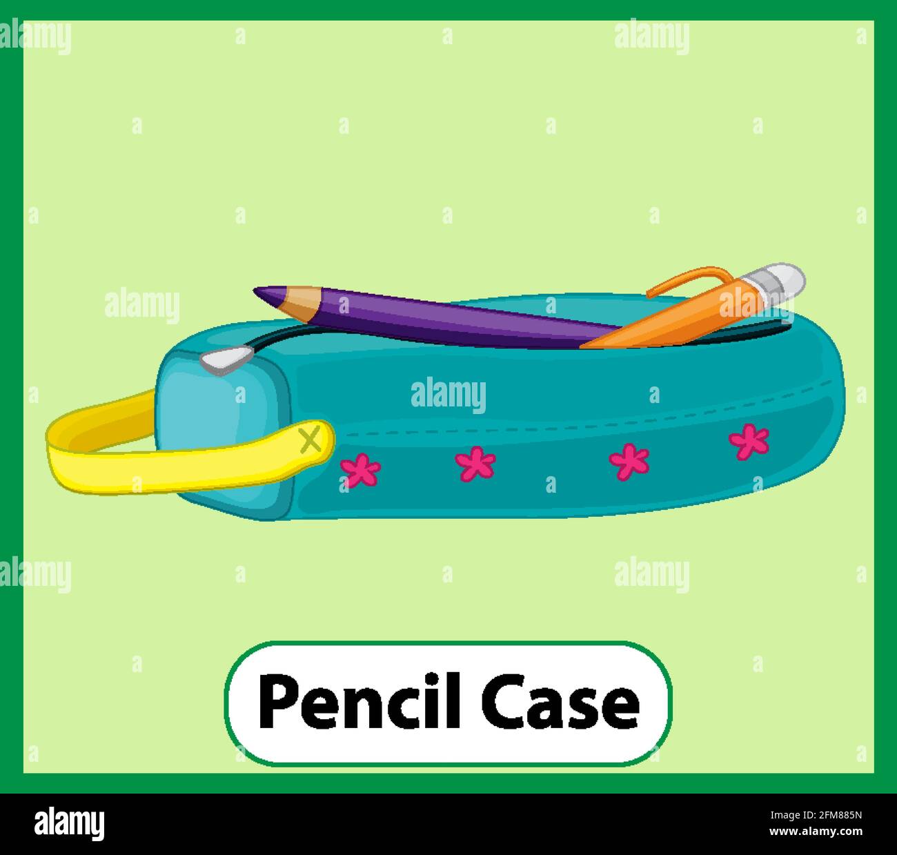 Educational English word card of pencil case illustration Stock Vector