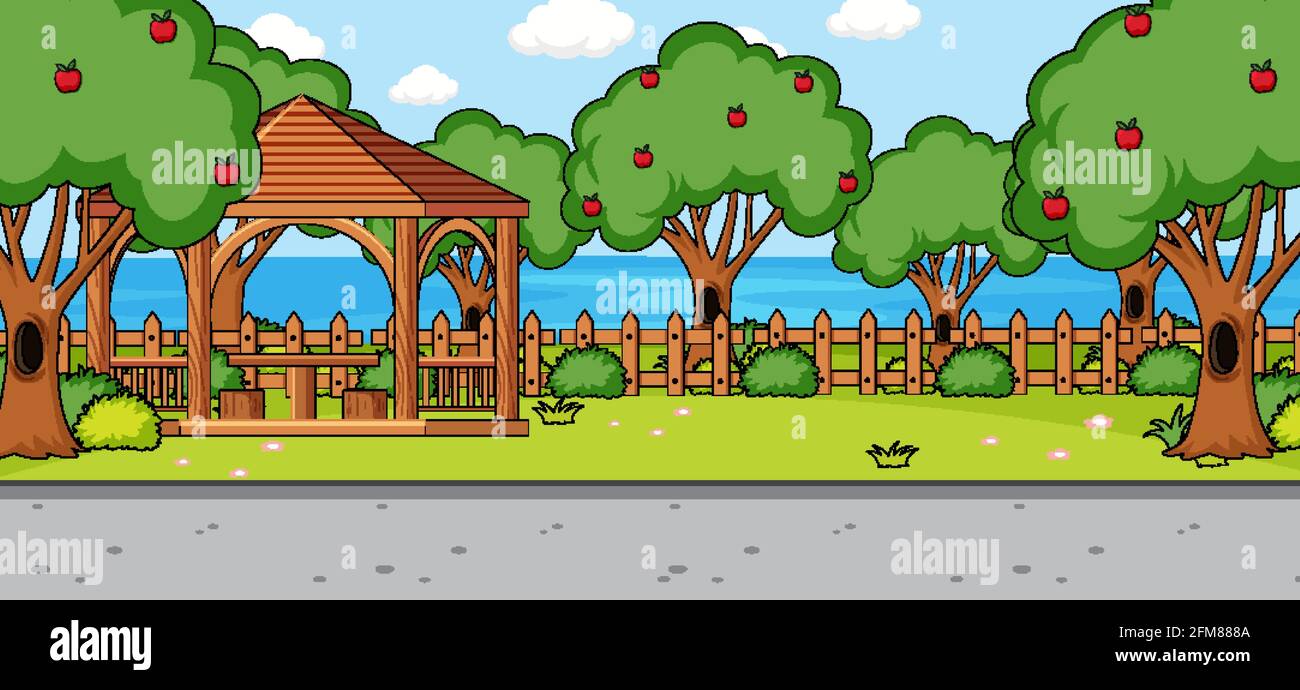 Empty park outdoor scene at daytime illustration Stock Vector Image ...
