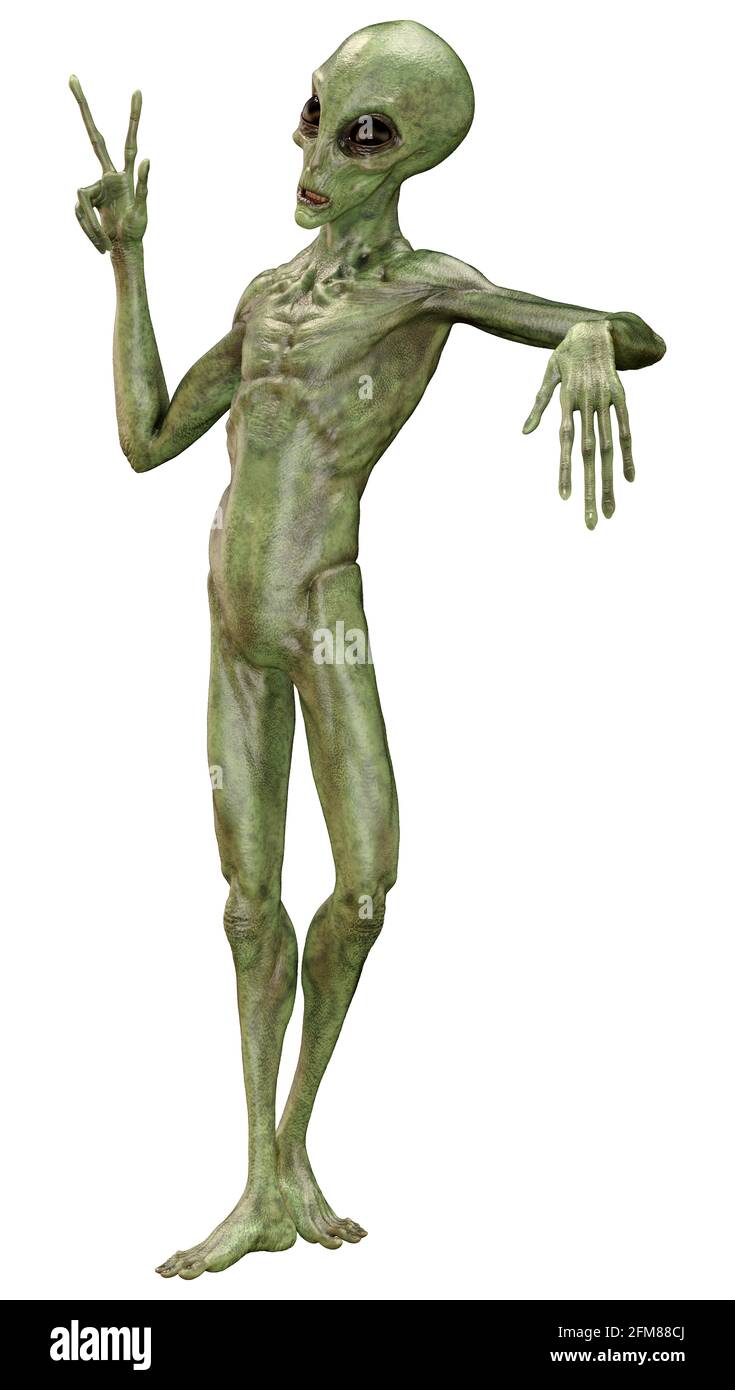 3D rendering of a green alien isolated on white background Stock Photo ...