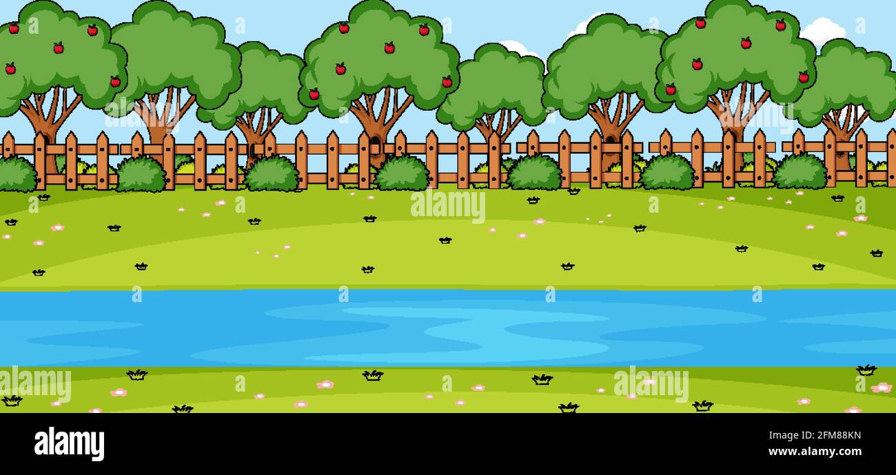Blank horizontal scene with river in the park illustration Stock Vector ...