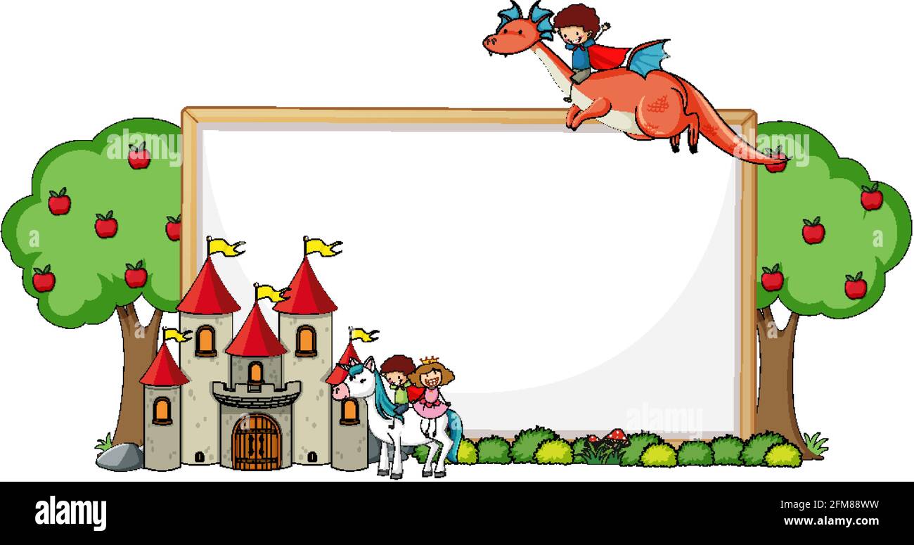 Empty banner with fairy tale cartoon character and elements isolated ...
