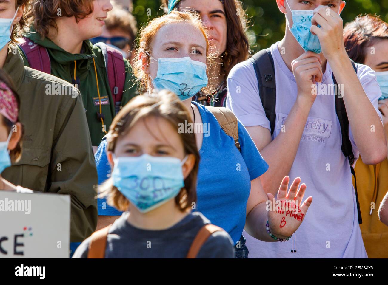 Bristol college student protesters and school children are pictured taking part in a Youth Strike 4 Climate change protest march in Bristol 20/09/19 Stock Photo