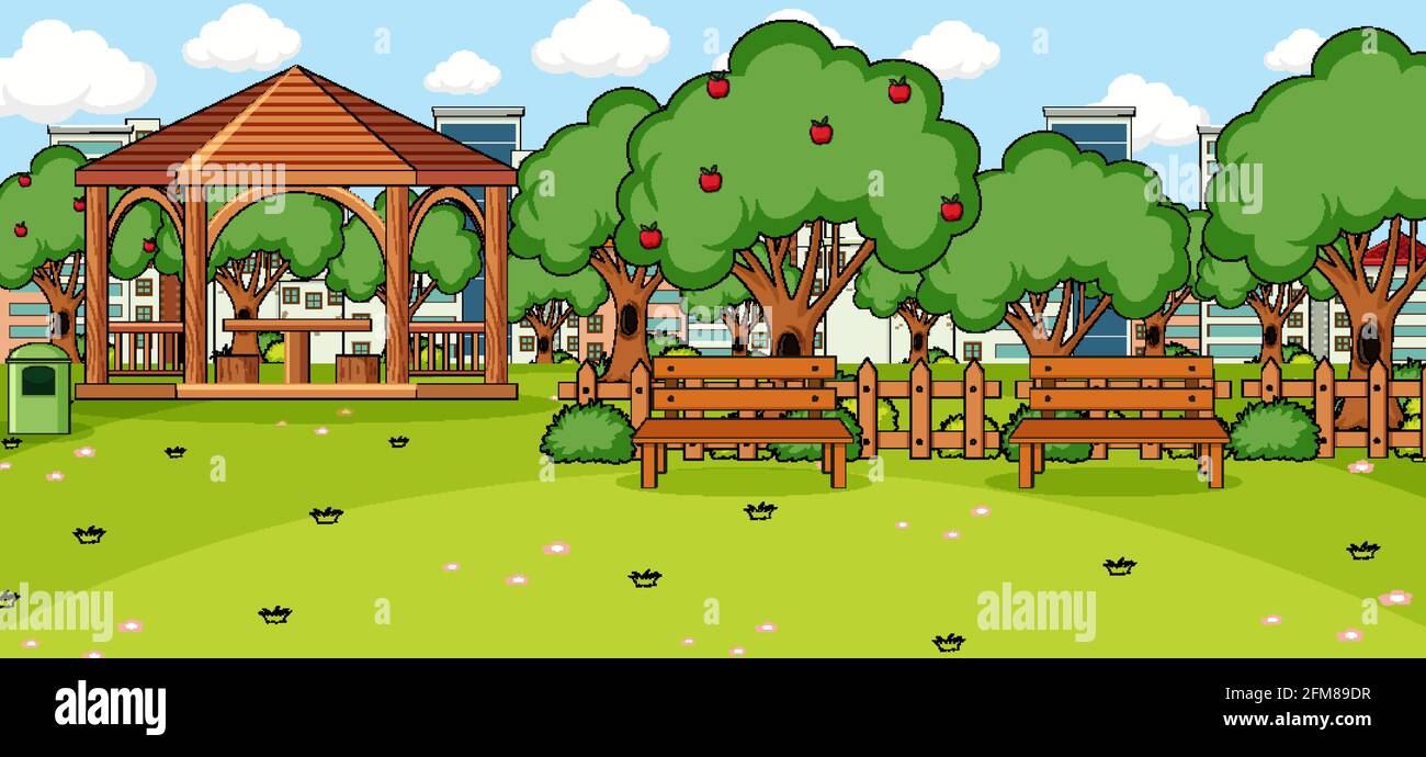 Horizontal scene with pavillion in the park illustration Stock Vector ...