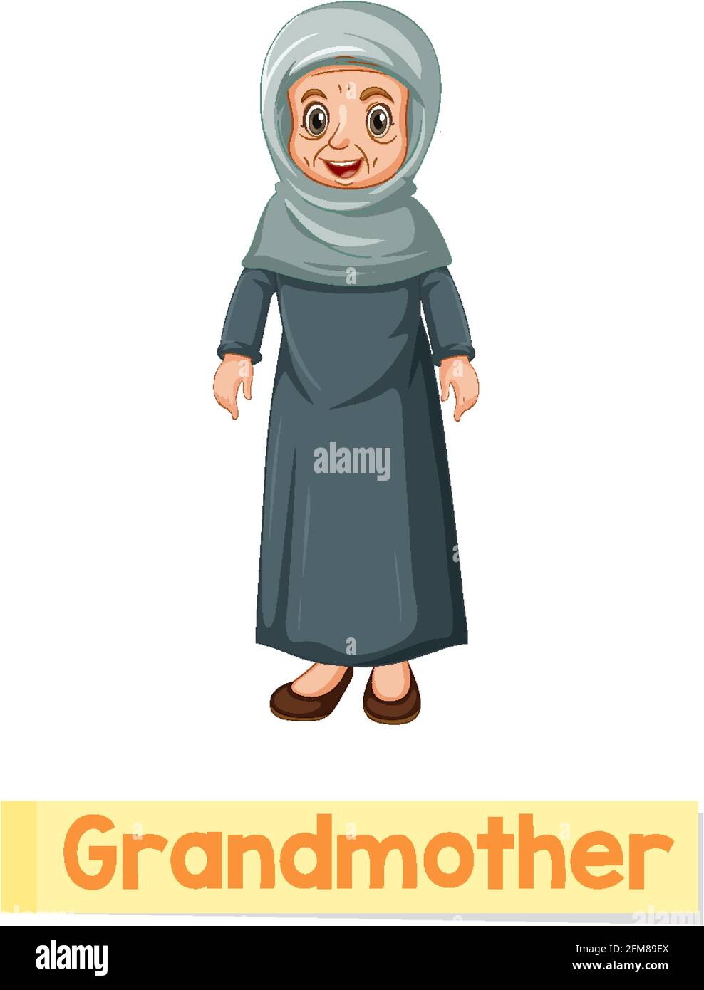 Educational English word card of grandmother illustration Stock Vector