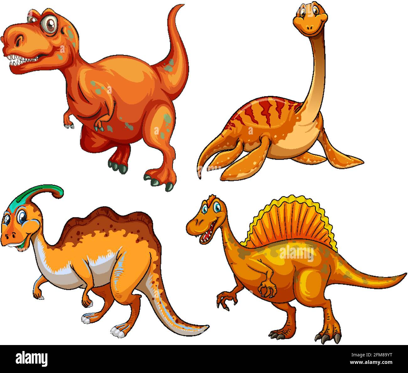 Set of orange dinosaur cartoon character illustration Stock Vector