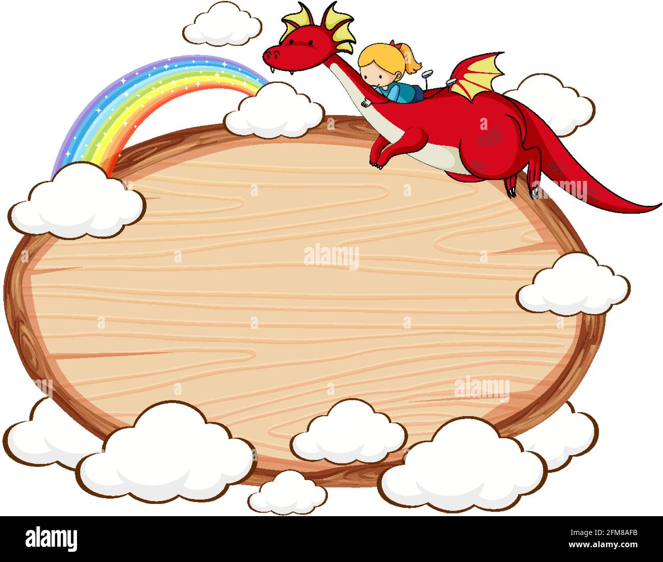 Empty wooden banner with fairy tale cartoon character and elements ...