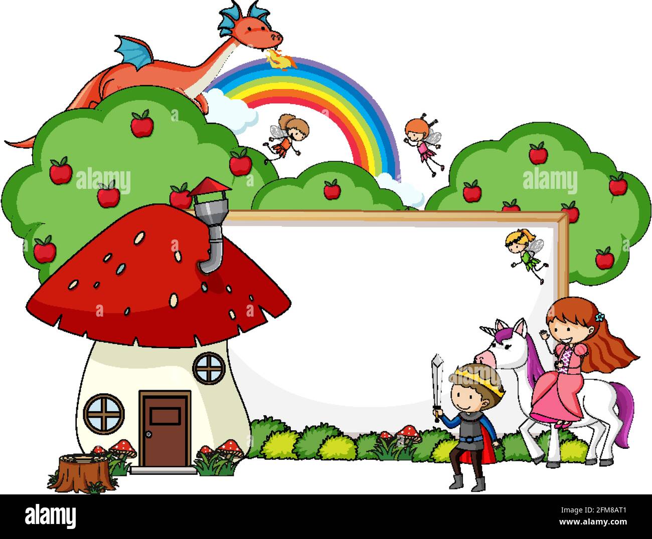 Empty banner with fairy tale cartoon character and elements isolated ...