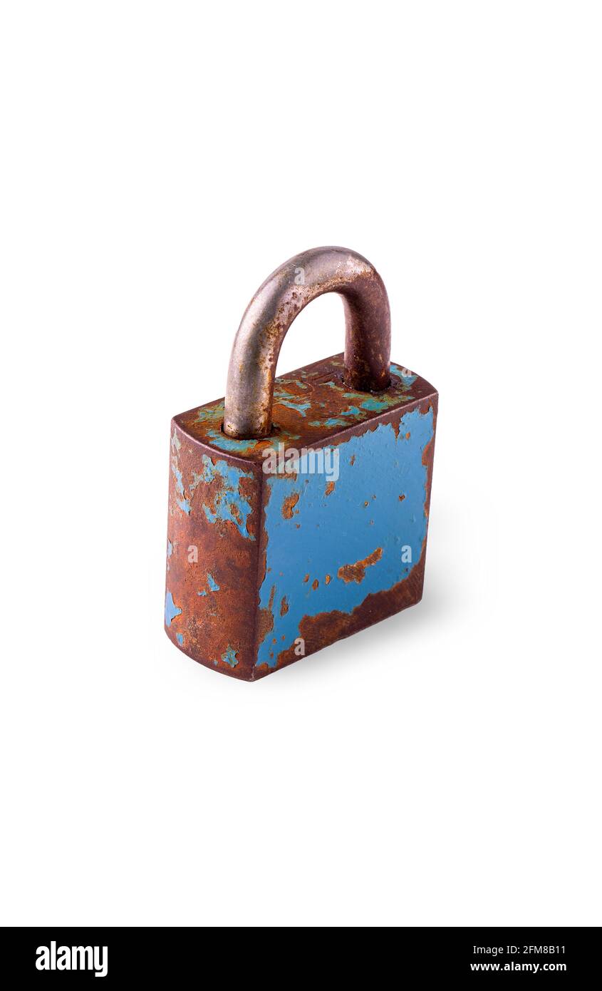 old closed iron rusty Padlock on white background Stock Photo - Alamy