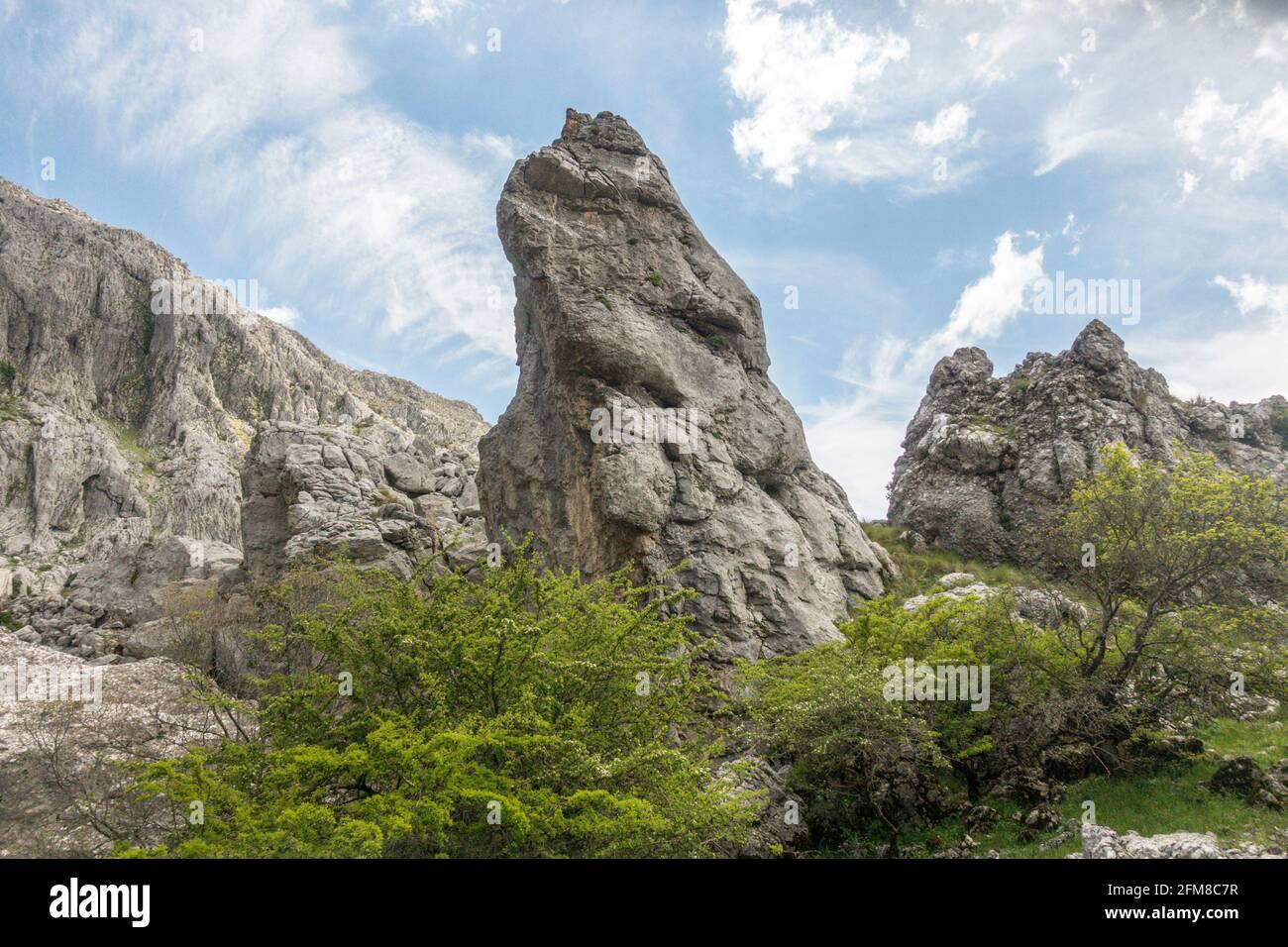 Scenic landscape of limestone formations at Sierra de Camarolos, Hondonero, Andalusia, Southern Spain Stock Photo