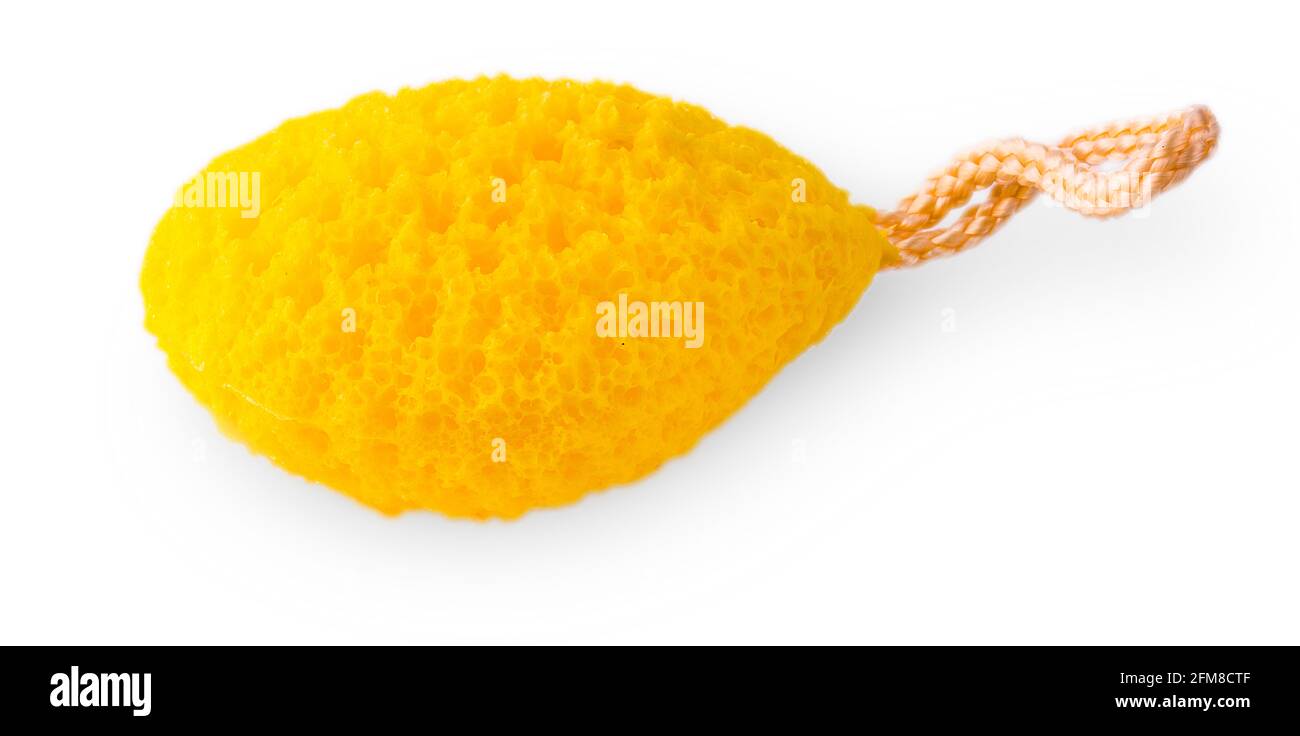 Yellow bath puff or sponge isolated on white background Stock Photo Alamy