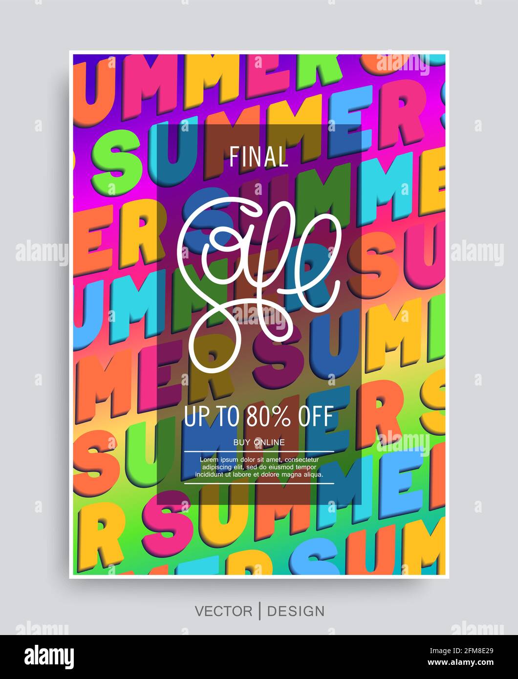 Ready-made poster for the final Summer sale. Creative 3D typography composition. Vector placard template Stock Vector