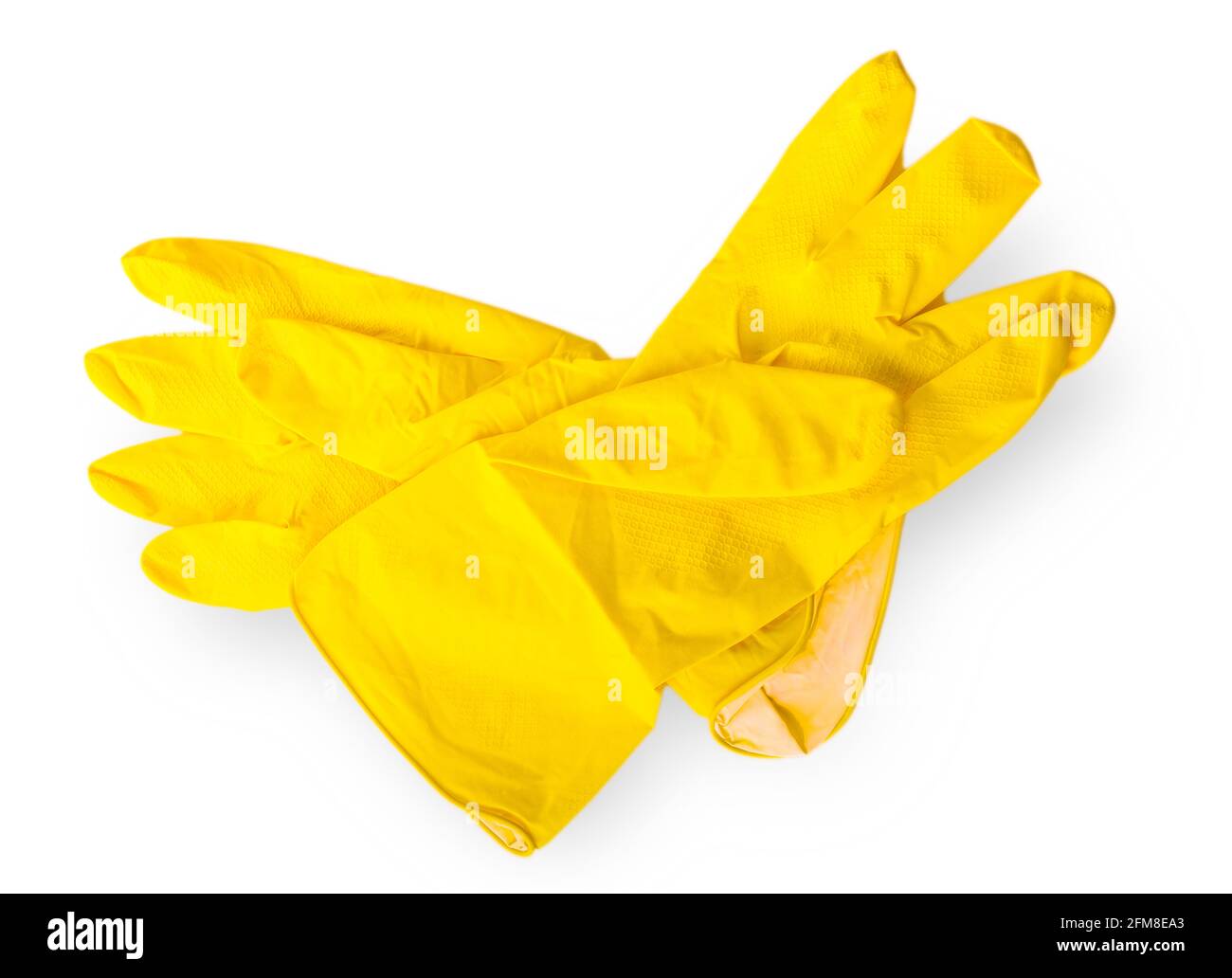 yellow kitchen clean rubber gloves for washing dishes on white