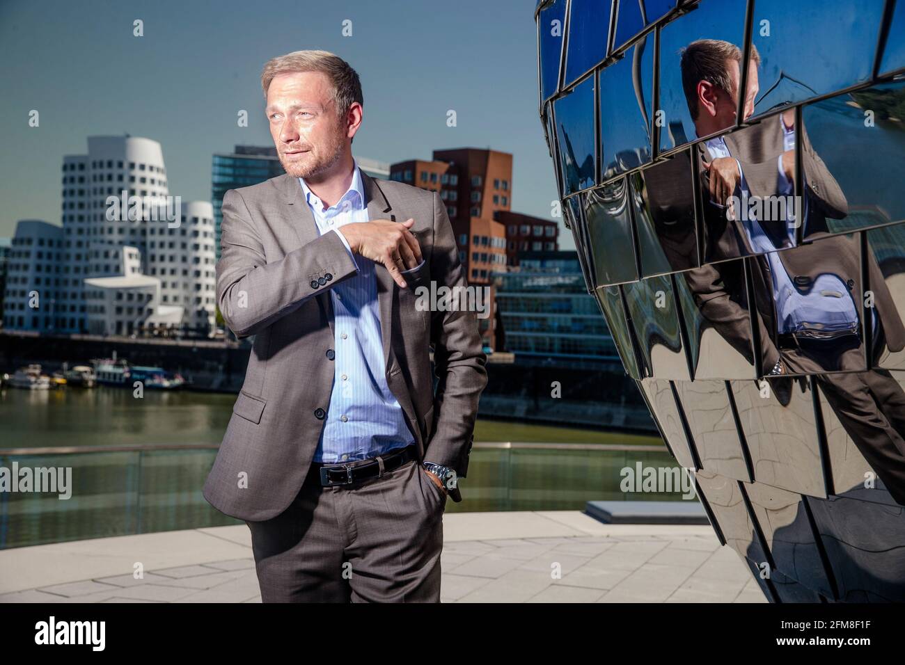 Christian Wolfgang Lindner am Hafen von Düsseldorf. Der FDP Politiker ist Vorsitzender der FDP-Fraktion Stock Photo