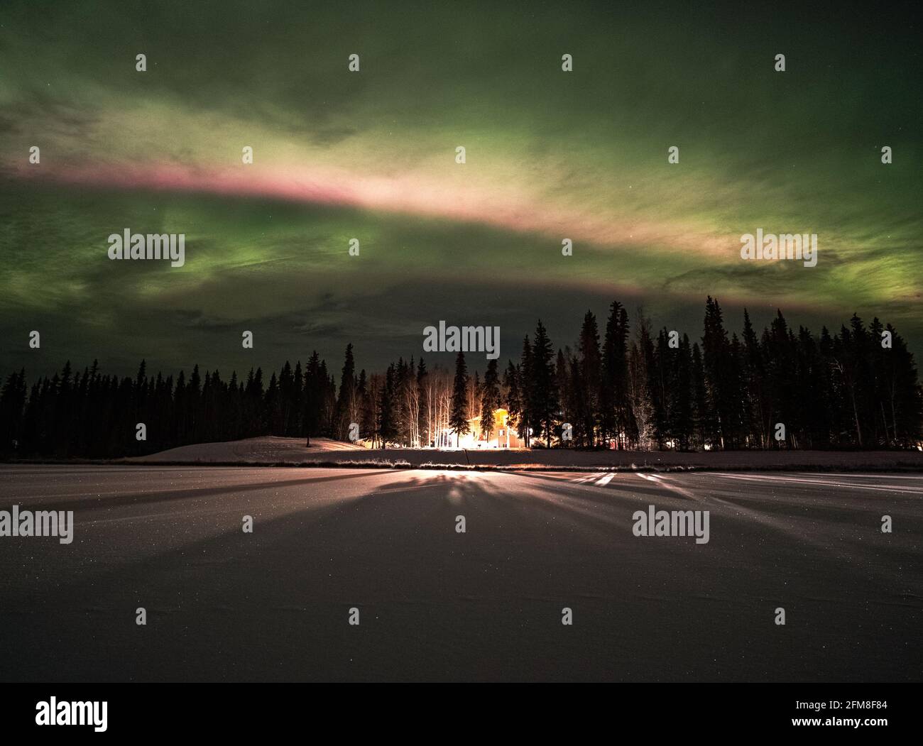 Auroras over the town of North Pole, Alaska! Stock Photo