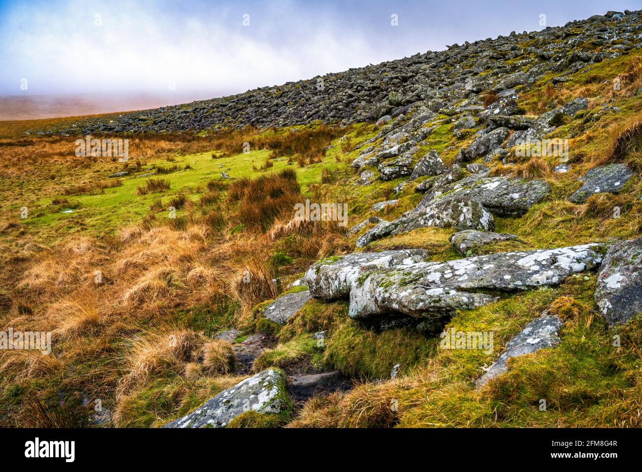 Curtery Clitters is an area of splintered granite boulders between Yes Tor and East Mill Tor, Dartmoor National Park, Devon, England, UK Stock Photo