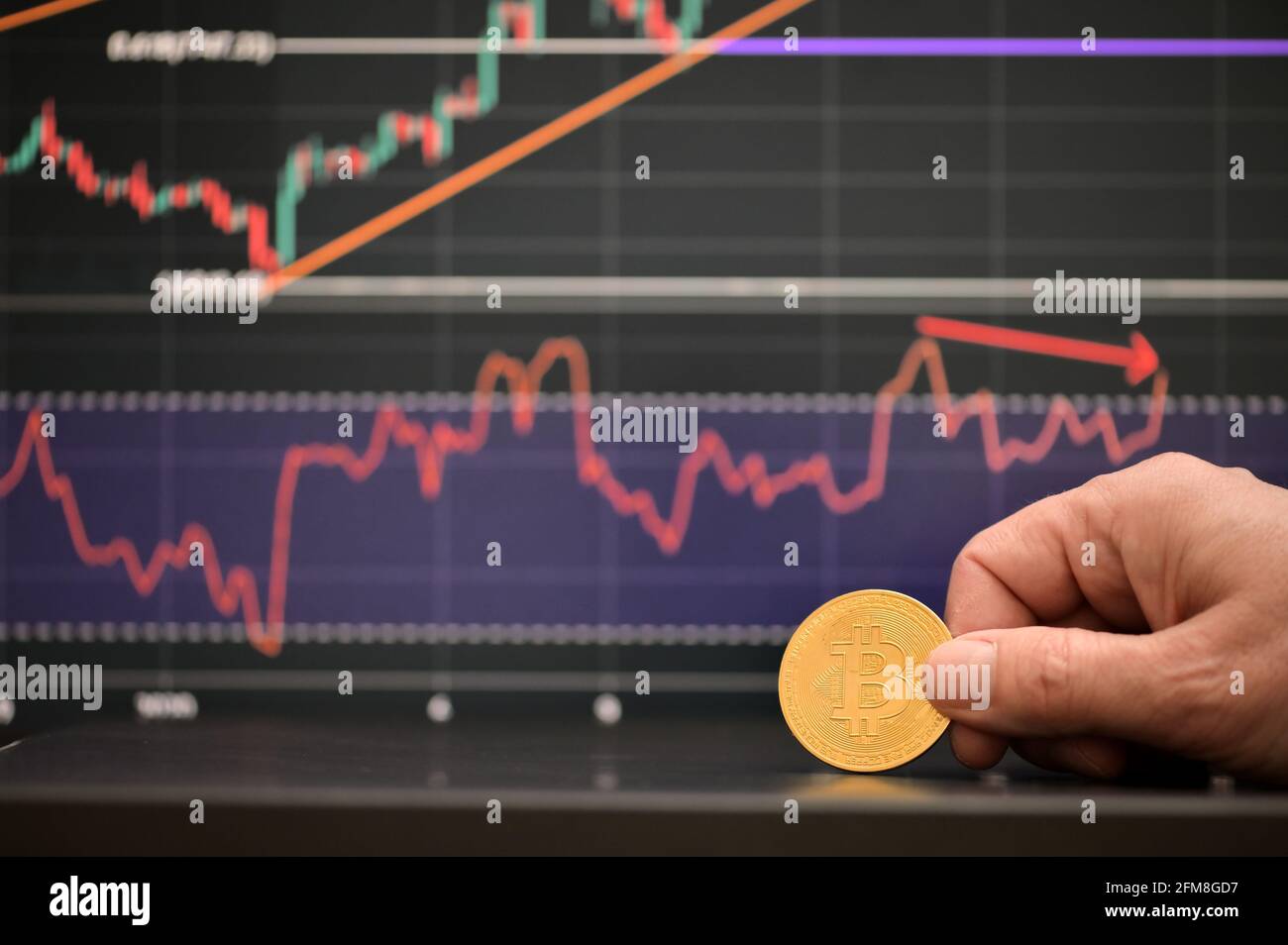 Galati, Romania - April 24, 2021 Studio shot of golden Bitcoin currency  With Growth Chart Stock Photo - Alamy