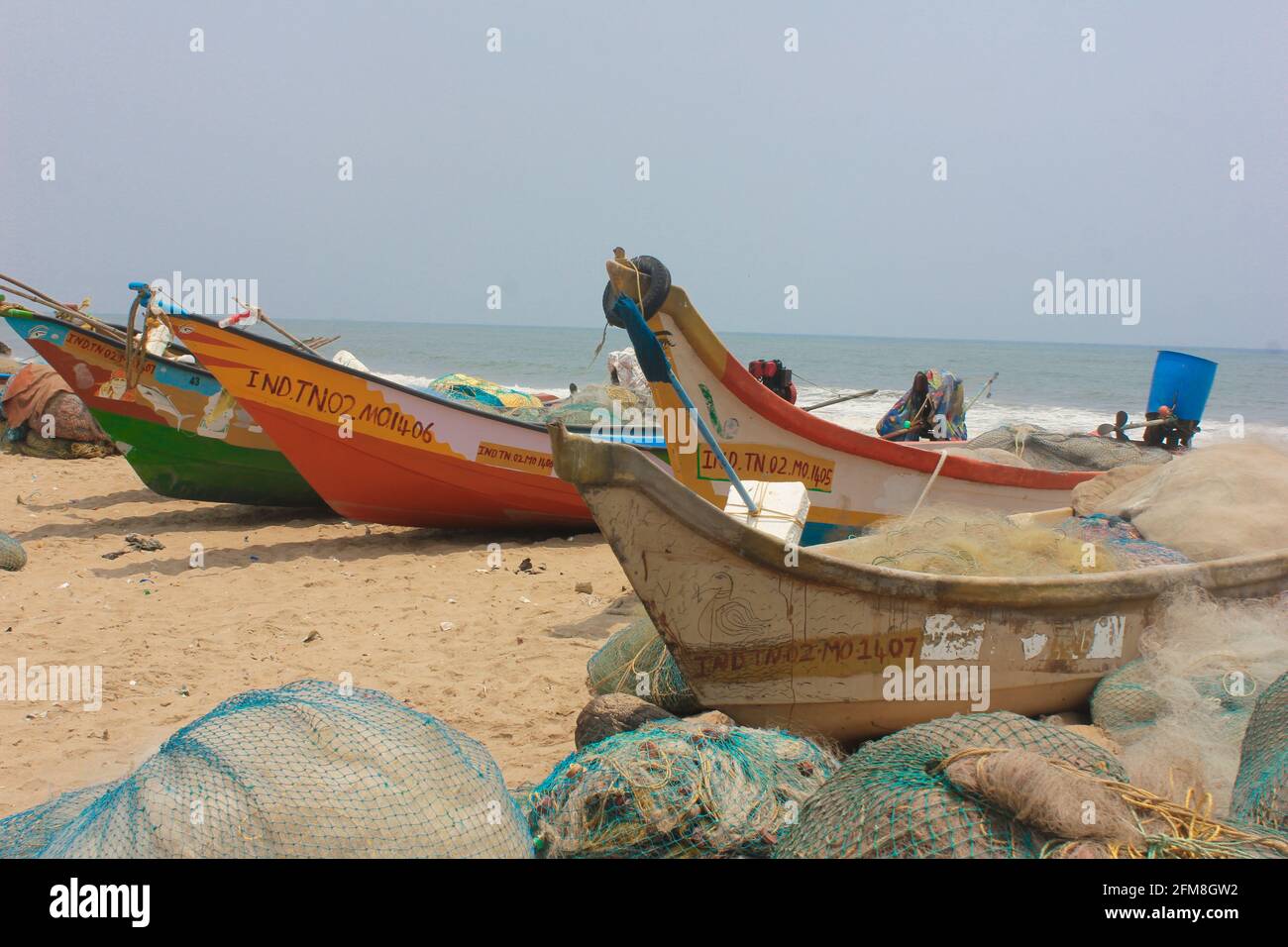 Fishing boats on Marina Beach Chennai Tamil Nadu India Stock Photo Alamy