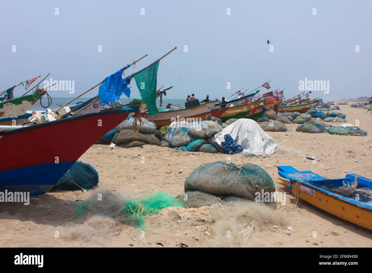 Fishing boats on Marina Beach Chennai Tamil Nadu India Stock Photo - Alamy