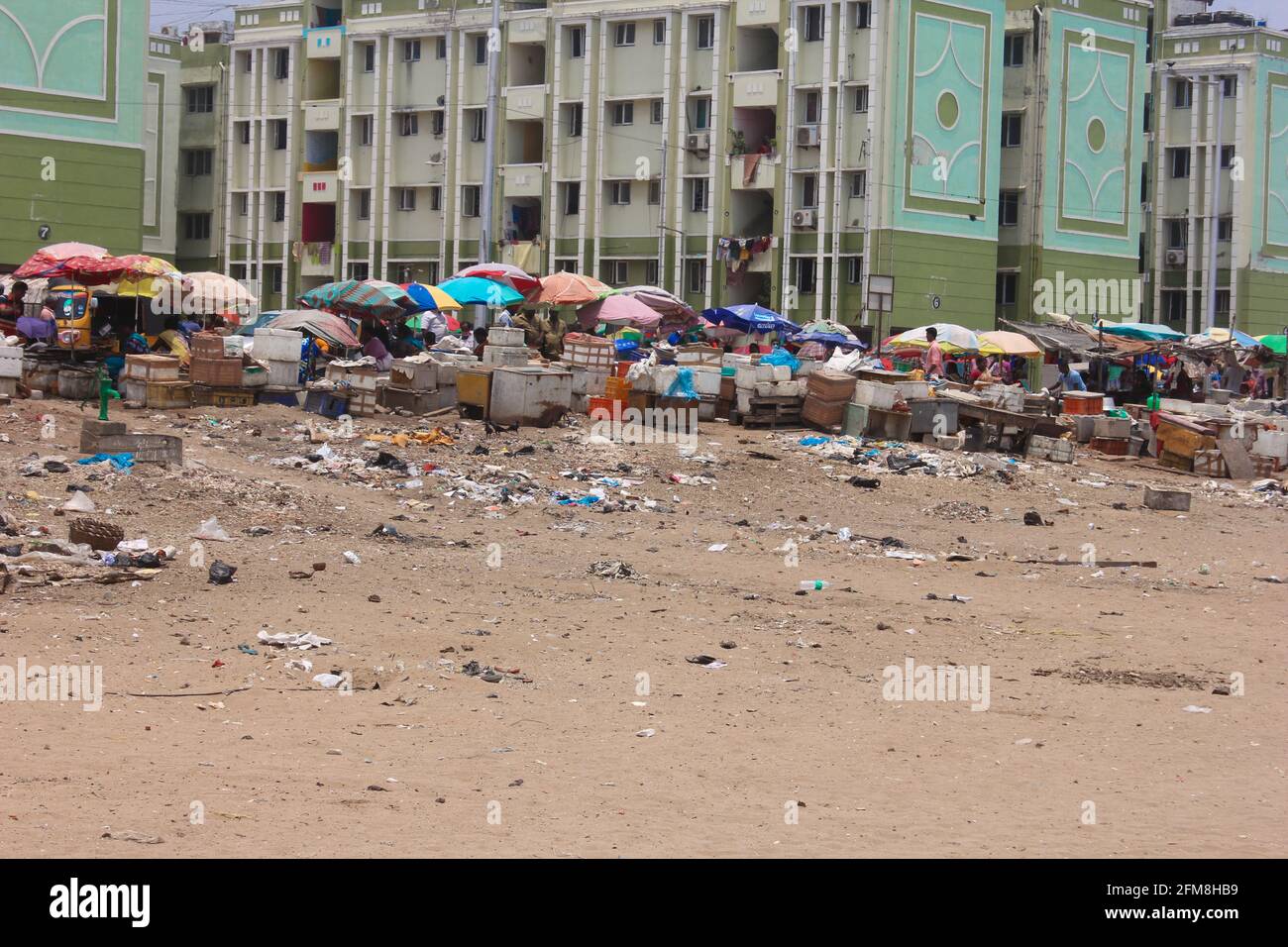 Chennai, Tamilnadu, India Beach View from the Marina Lighthouse Stock Photo