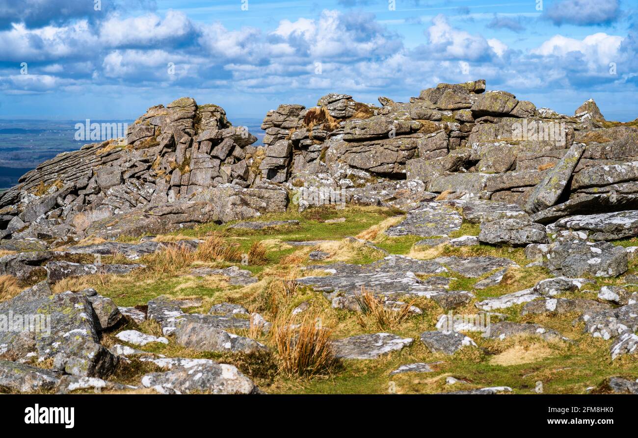 Granite outcrops on Belstone Tor, Dartmoor National Park, Devon, England, UK Stock Photo