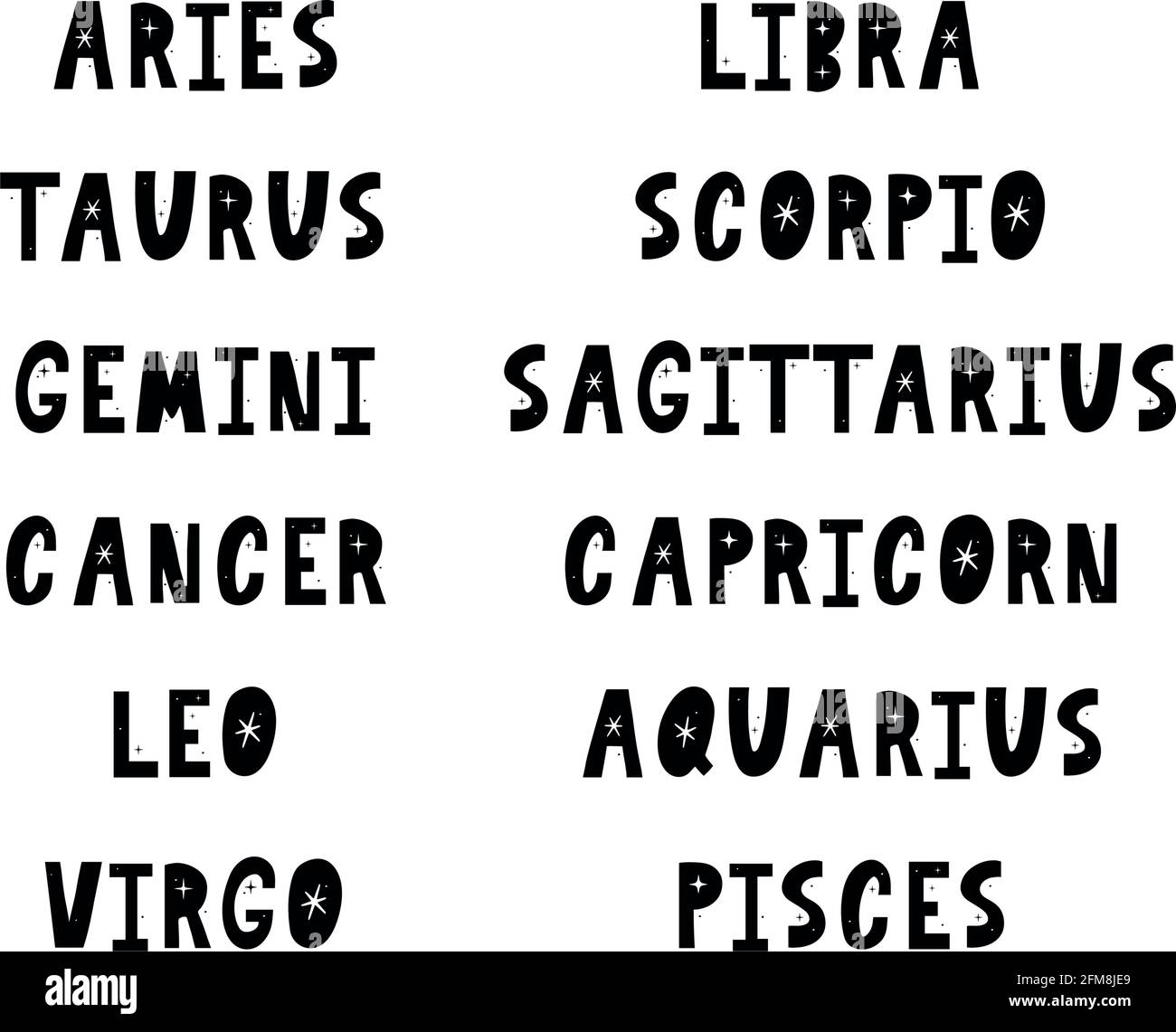 Zodiac lettering Vector Sign. Cartoon astrology text illustration