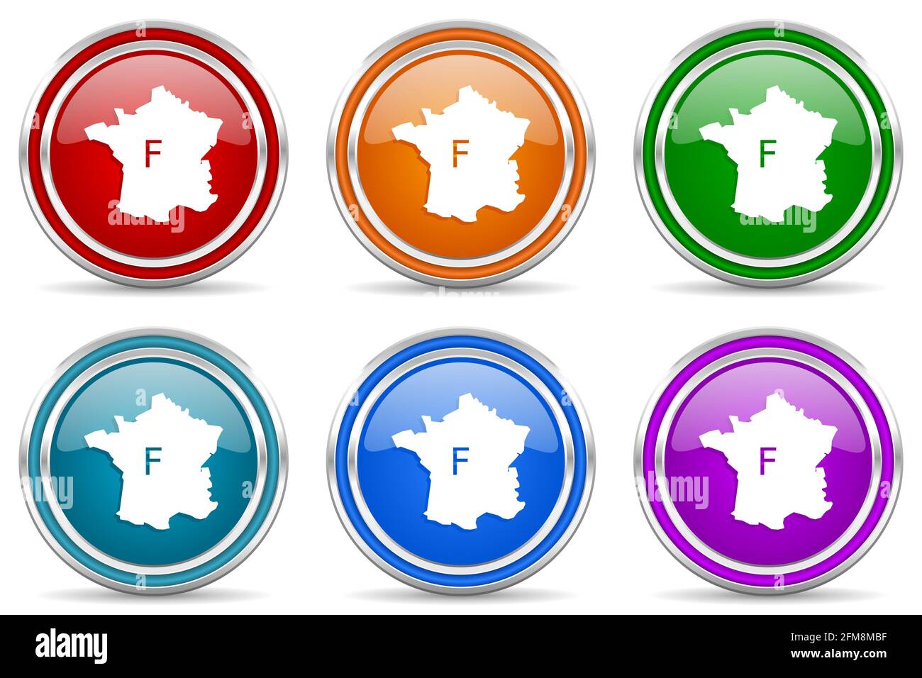 Map of France silver metallic glossy icons, set of modern design ...