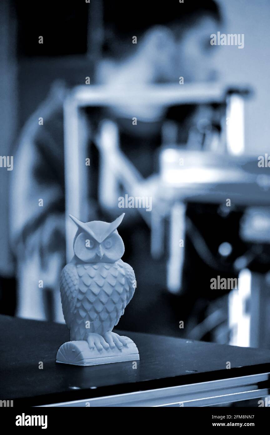 Object printed on a 3d printer close-up in the workshop Stock Photo