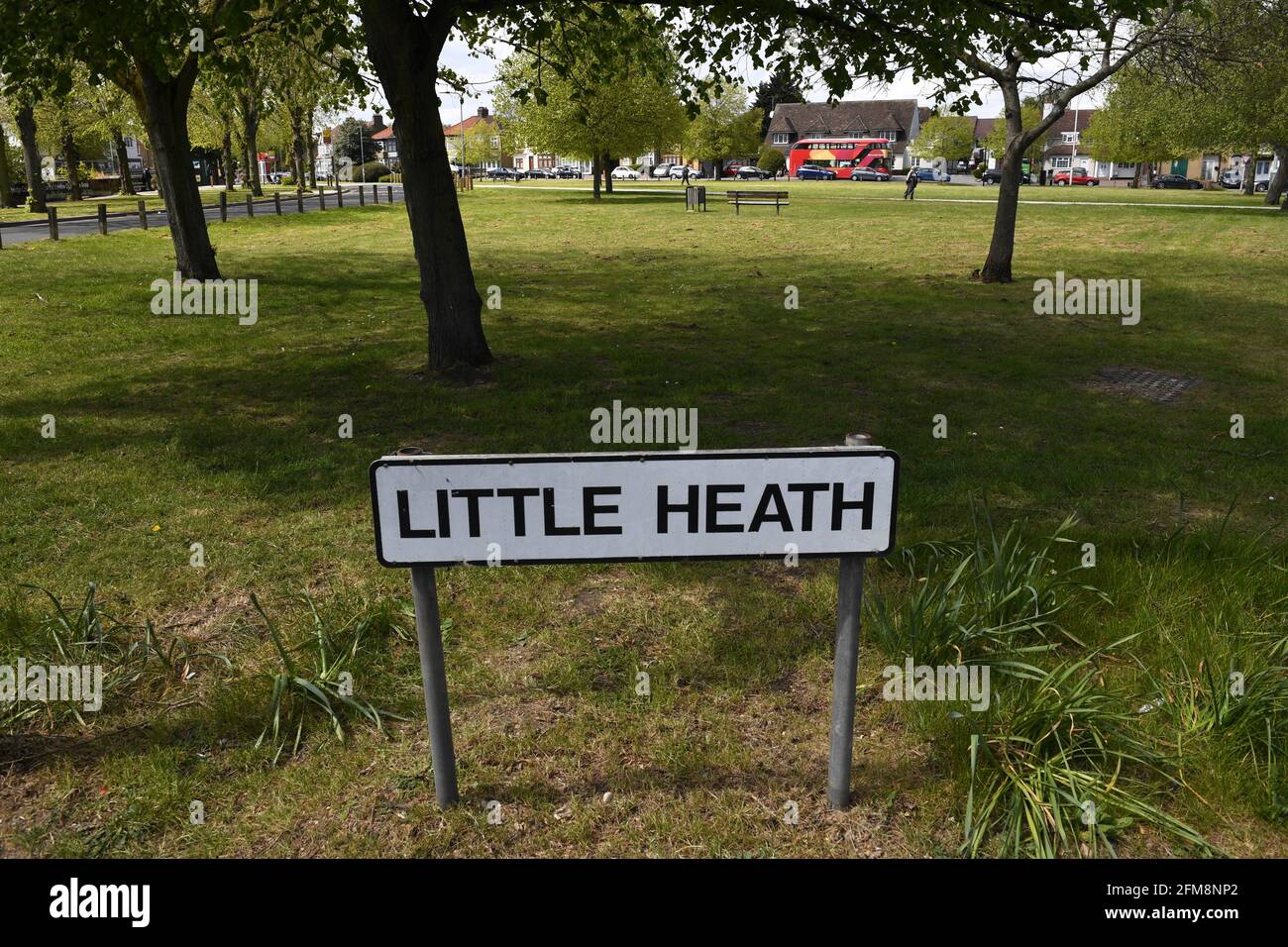 Little Heath, Romford, east London, where Maria Jane Rawlings, 45, was found dead by a man walking his dog at around 2pm on Tuesday. The Metropolitan Police said a post-mortem examination gave the mother-of-two's preliminary cause of death as neck compression and possible blunt force head trauma. Picture date: Friday May 7, 2021. Stock Photo