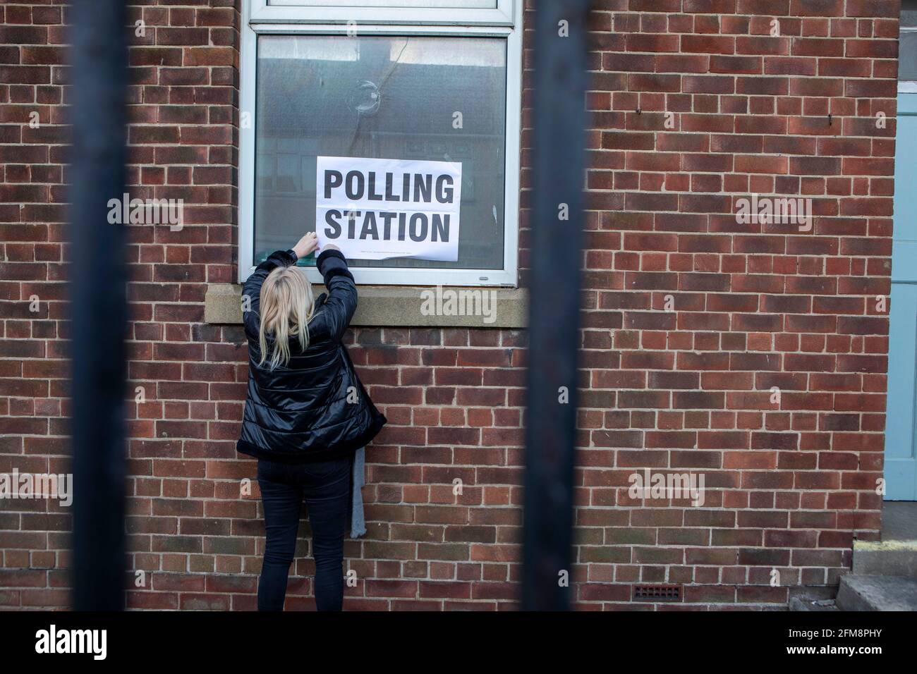 Hartlepool by-Election.  Setting up a polling station in Seaton Carew before polling opens. Stock Photo