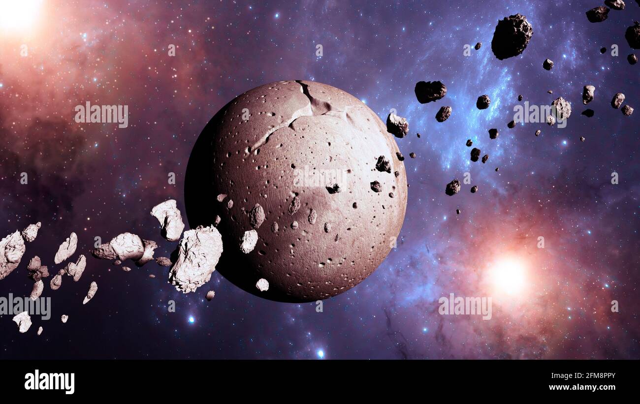 Planet and asteroid. Asteroid rings around a planet. New worlds and galaxies discoveries of new planets. 3d render Stock Photo Alamy
