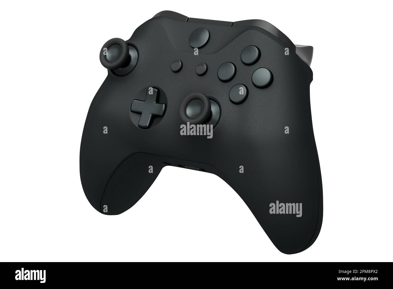 Realistic black video game joystick on white background Stock Photo - Alamy