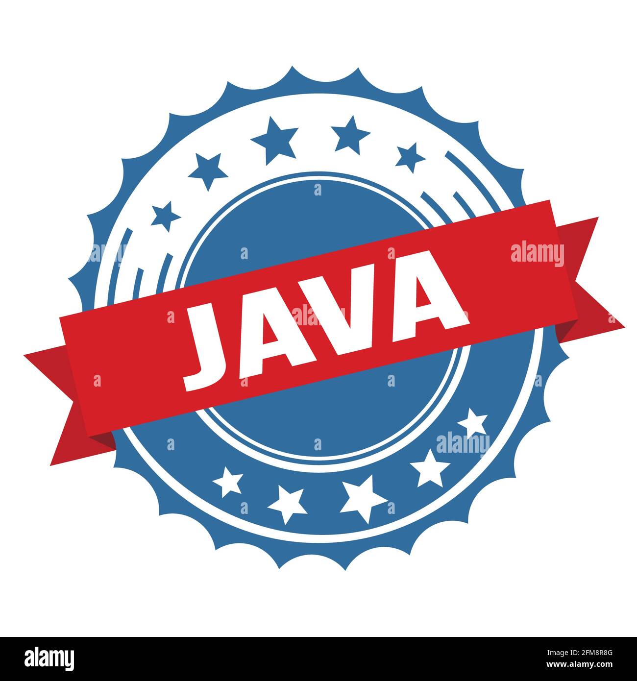 JAVA text on red blue ribbon badge stamp Stock Photo - Alamy