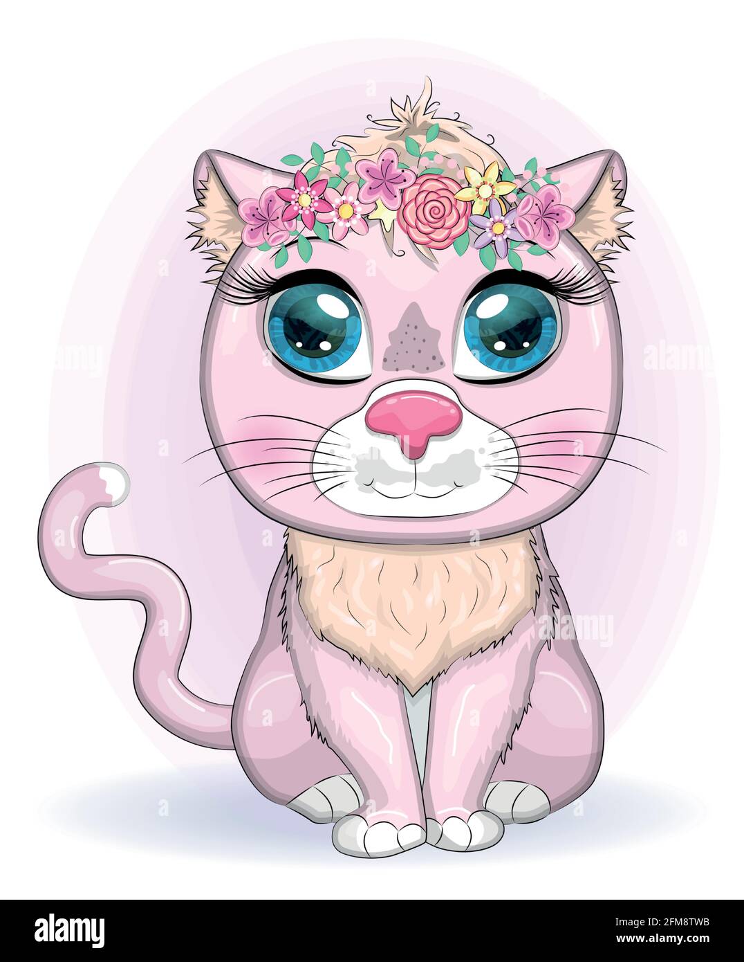 Premium Vector  Sweet feline a pink kawaii cartoon cat icon with saturated  colors white and amber accents and ani
