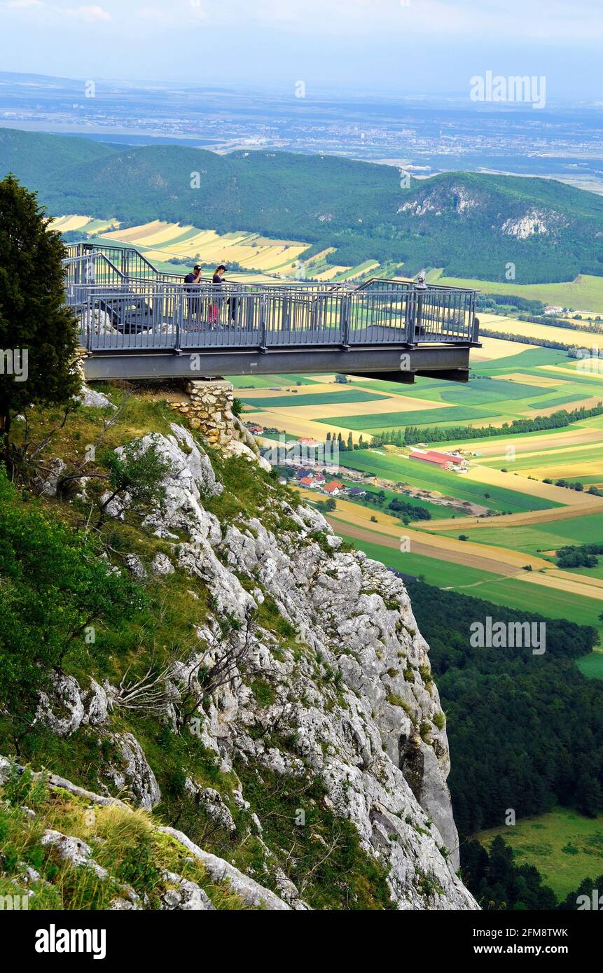 Maiersdorf, Austria - July 11, 2012: Unidentified family with children at observation point named skywalk on Hohe Wand mountain in Lower Austria Stock Photo